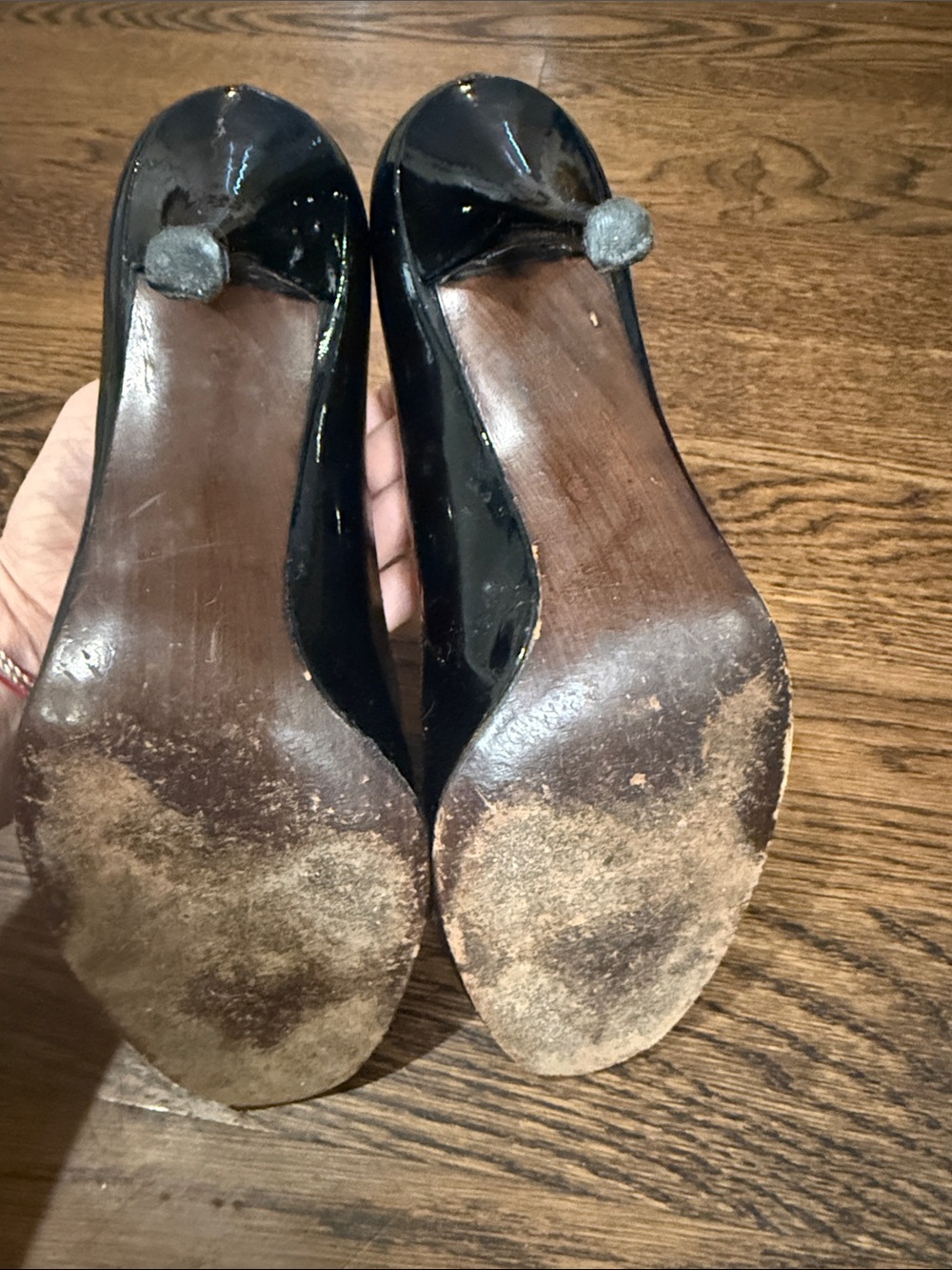 Stuart Weitzman Black Patent Peep-Toe Heels - Picture 2 of 6